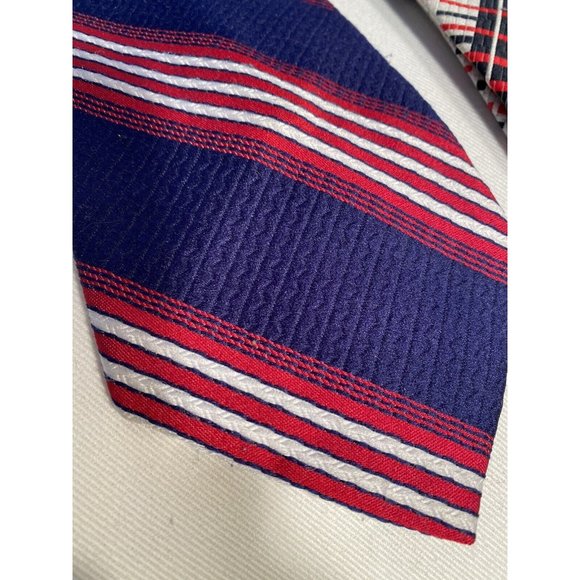 Vtg 60s 70s Mens Tie Wide Thick Polyester Necktie Disco Ugly Mod Red White Blue - Picture 10 of 11